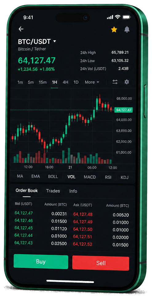 Mobilní obchodní rozhraní Neuralink — aktuální kurzy BTC/USDT, objednávková kniha a nástroje pro zadávání obchodů